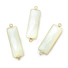 31x11mm Vermeil Bezel White Moonstone Bar 2 ring Connector North South 1 piece - The Bead Traders