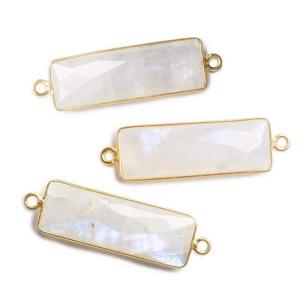 31x11mm Vermeil Bezeled Rainbow Moonstone Bar Pendant 1 Piece - The Bead Traders