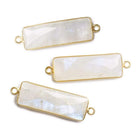 31x11mm Vermeil Bezeled Rainbow Moonstone Bar Pendant 1 Piece - The Bead Traders