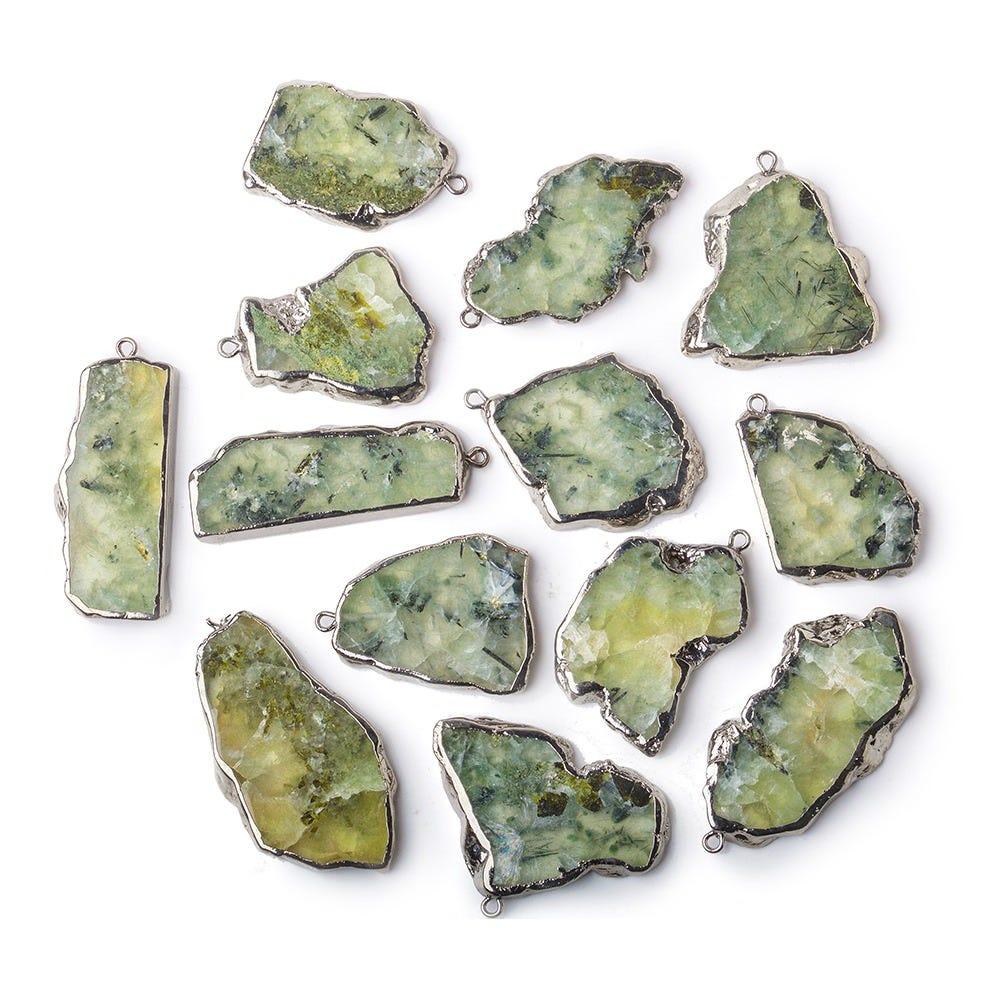 31x18mm-45x20mm Black Gold Leafed Prehnite Natural Slice Focal Bead 1 Piece - The Bead Traders