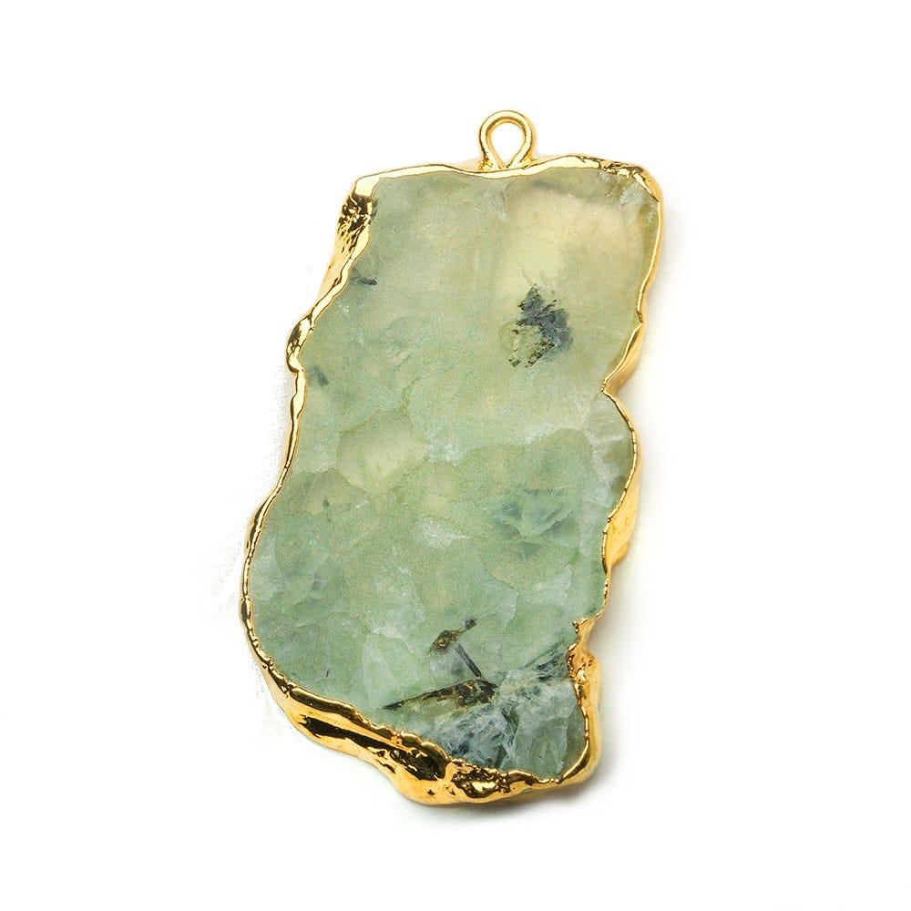 31x22mm-47x23mm Gold Leafed Prehnite Natural Slice Focal Bead 1 Piece - The Bead Traders