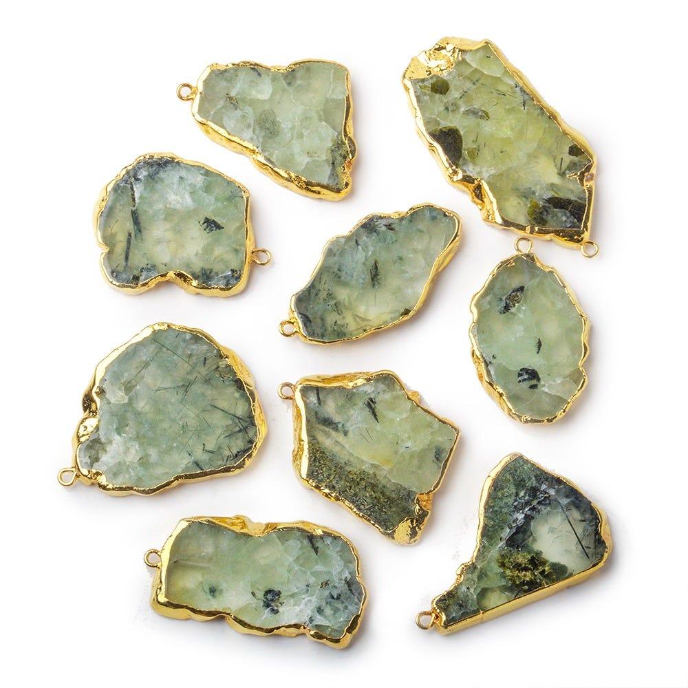 31x22mm-47x23mm Gold Leafed Prehnite Natural Slice Focal Bead 1 Piece - The Bead Traders