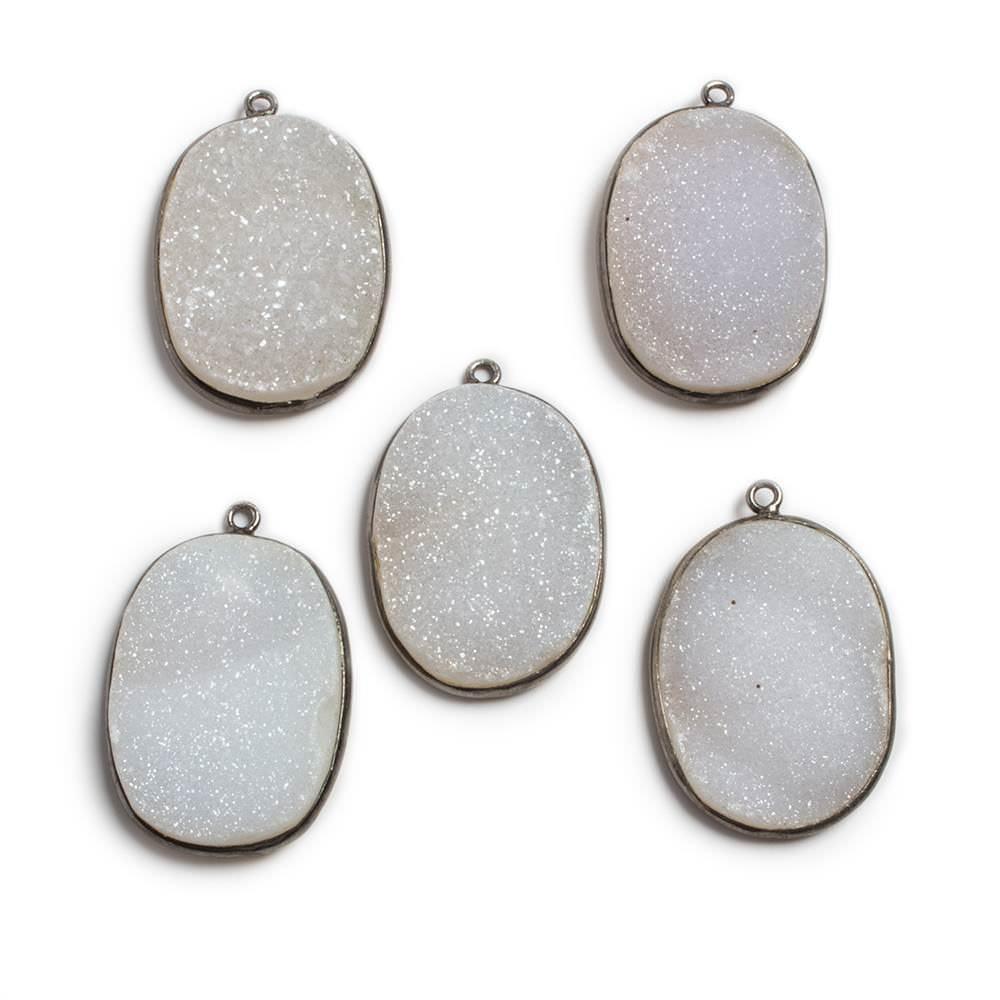 31x23mm Oxidized Silver Bezeled White Oval Drusy Pendant Focal 1 piece - The Bead Traders