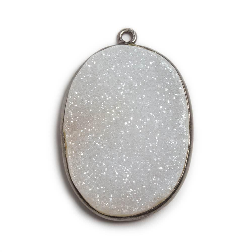 31x23mm Oxidized Silver Bezeled White Oval Drusy Pendant Focal 1 piece - The Bead Traders