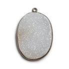 31x23mm Oxidized Silver Bezeled White Oval Drusy Pendant Focal 1 piece - The Bead Traders