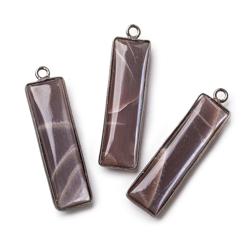 31x9mm Black Gold Bezel Chocolate Moonstone Unfaceted Bar pendant 1 piece - The Bead Traders