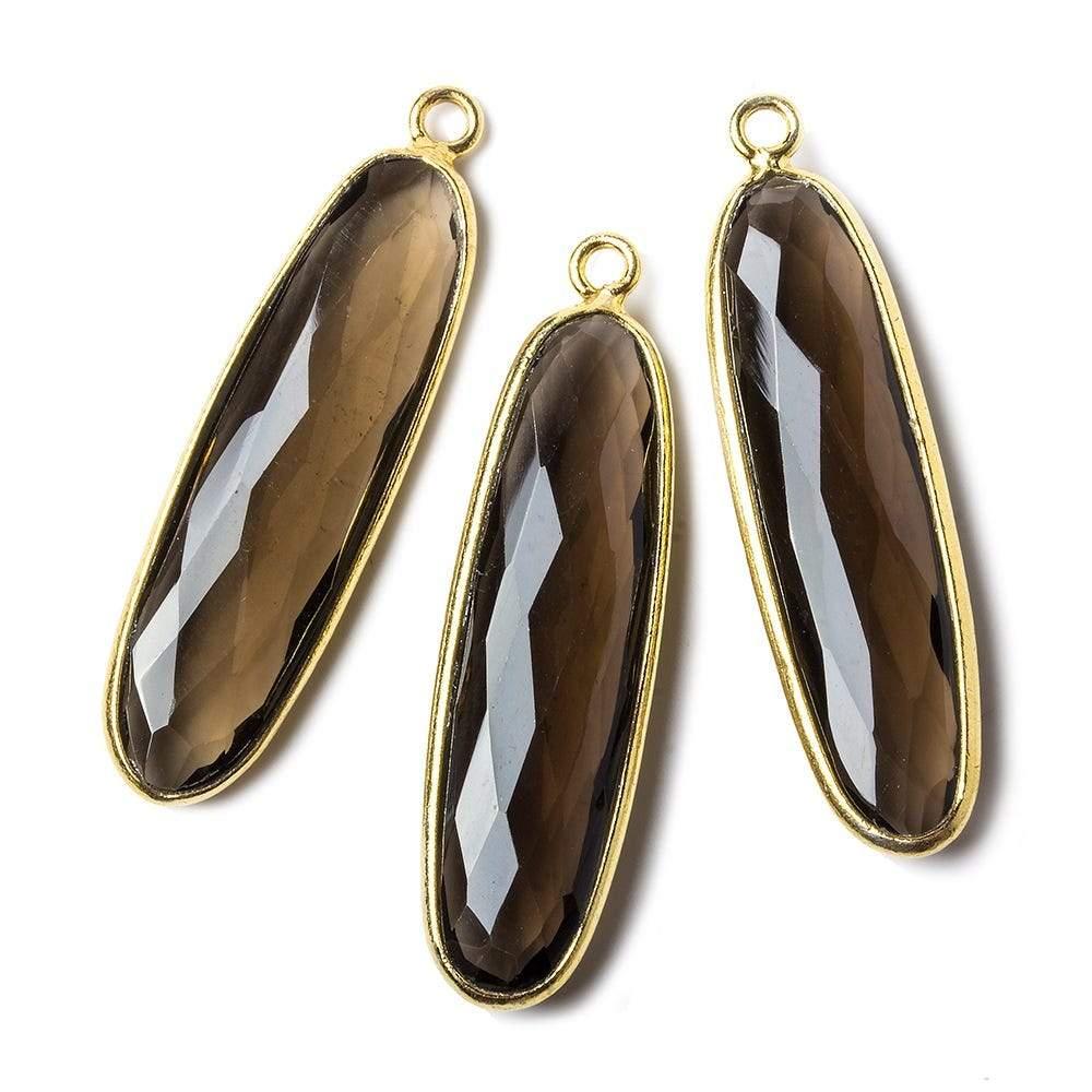 31x9x5mm Vermeil Bezel Smoky Quartz Elongated Oval Pendant 1 focal bead - The Bead Traders