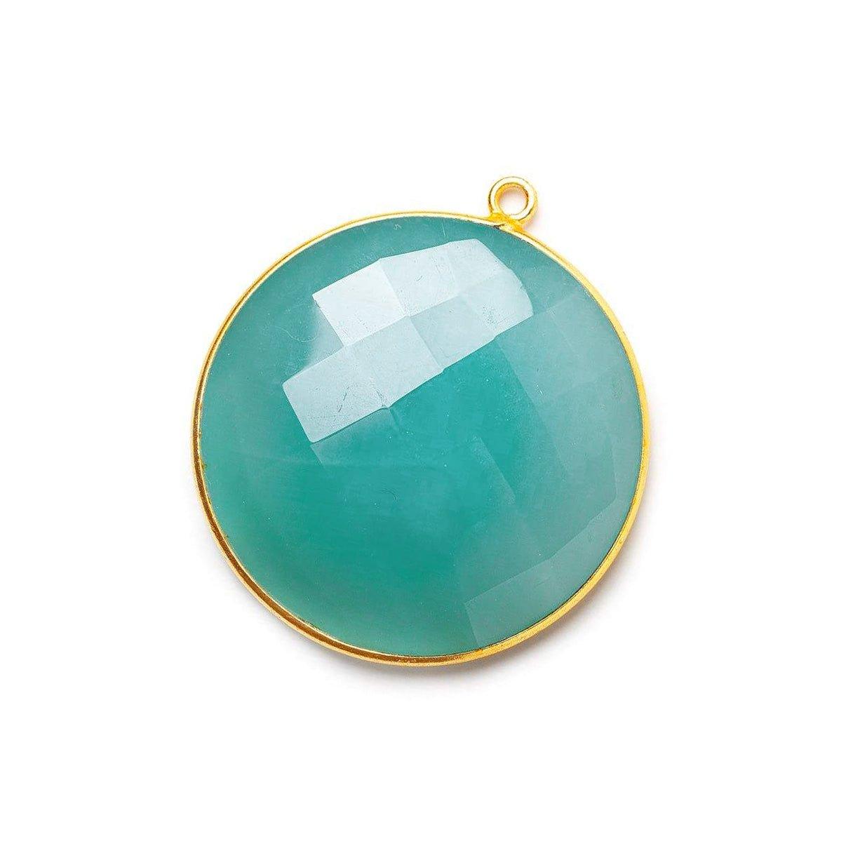 32mm Vermeil Bezel Blue Chalcedony Faceted Coin Pendant - The Bead Traders