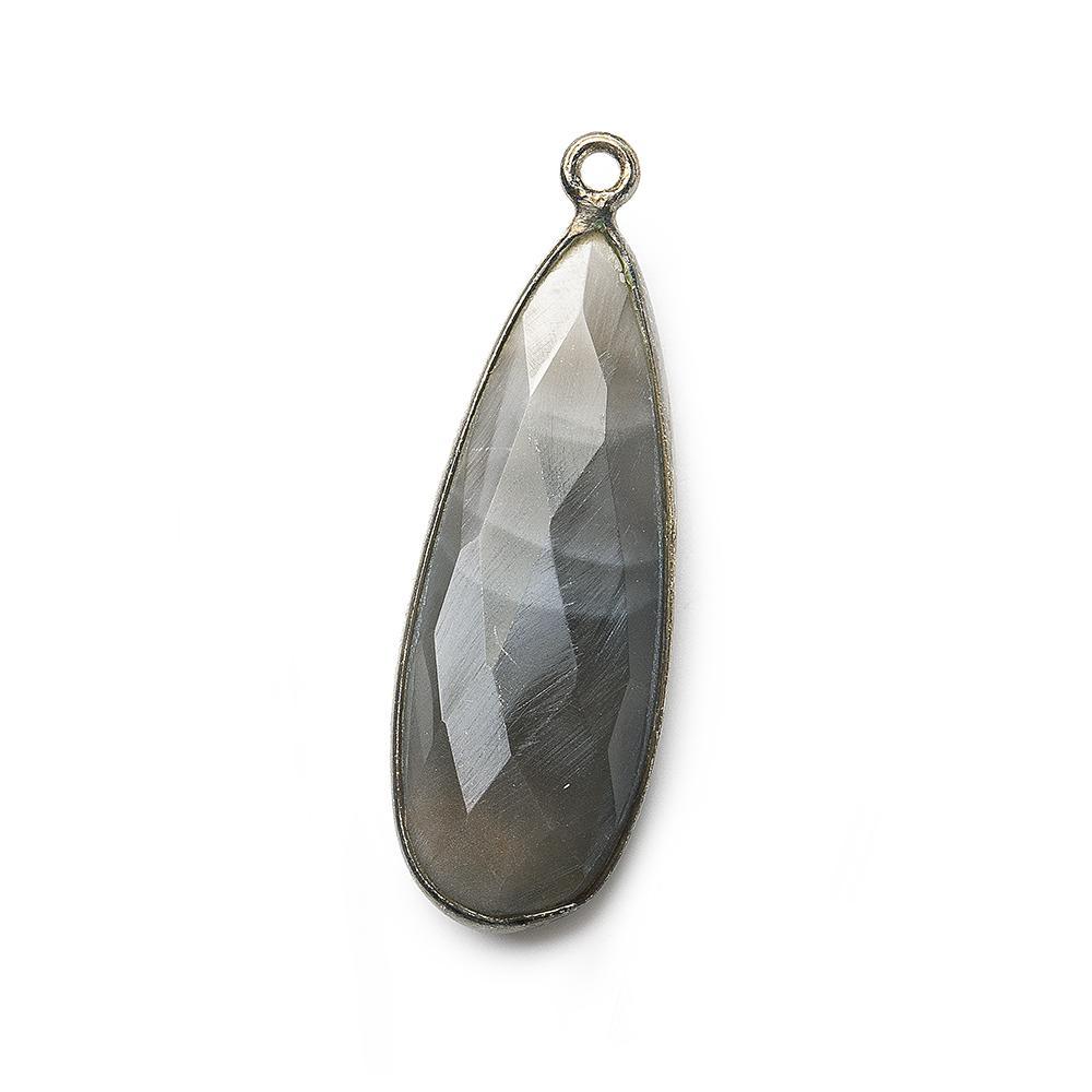 32x12mm Black Gold Bezeled Platinum Grey Moonstone Pear Pendant 1 piece - The Bead Traders