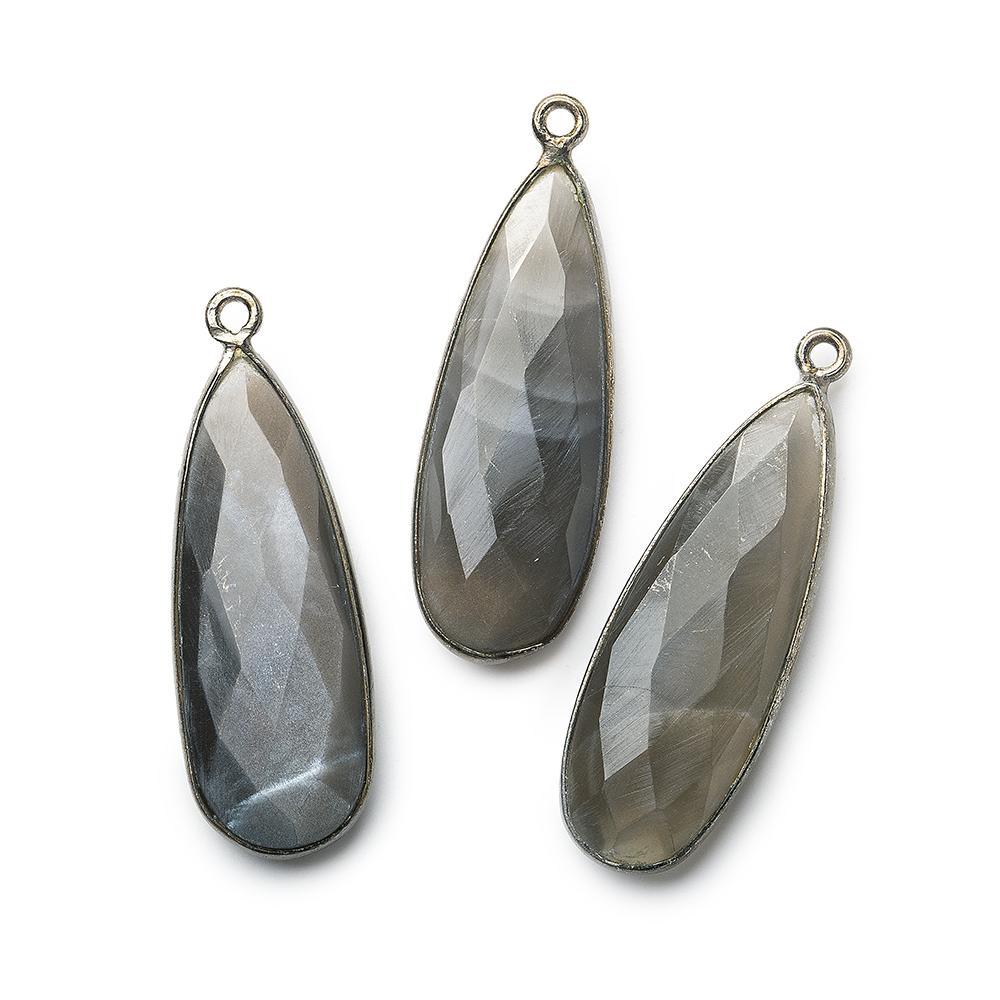 32x12mm Black Gold Bezeled Platinum Grey Moonstone Pear Pendant 1 piece - The Bead Traders