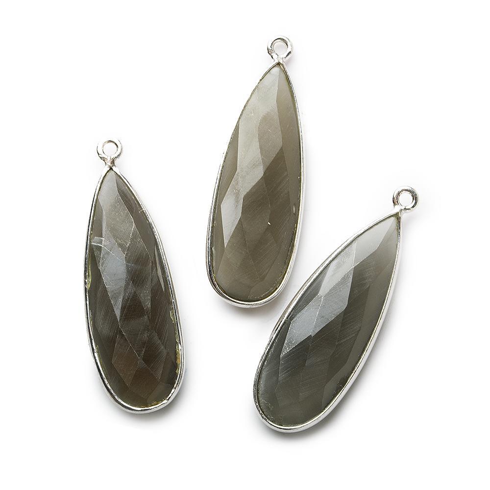 32x12mm Silver .925 Bezeled Platinum Grey Moonstone Pear Pendant 1 piece - The Bead Traders