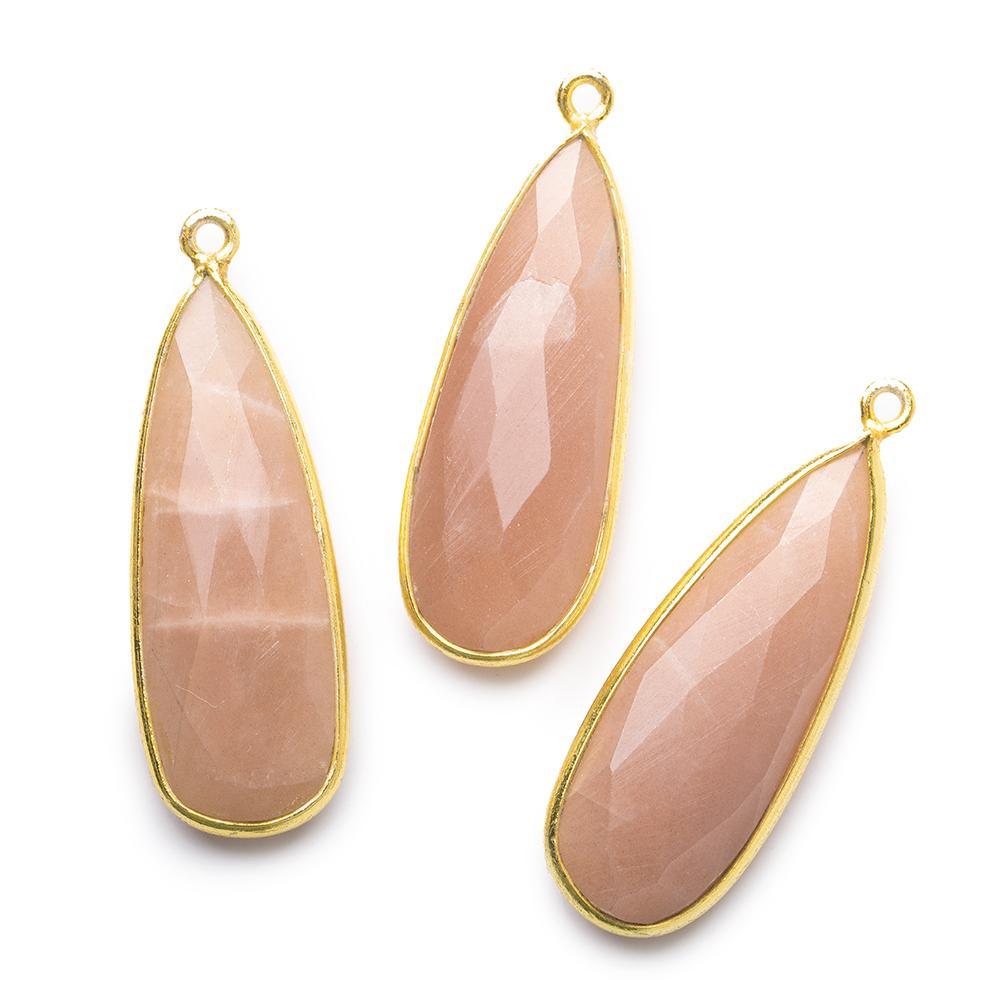 32x12mm Vermeil Bezeled Angel Skin Peach Moonstone Pear Pendant 1 piece - The Bead Traders