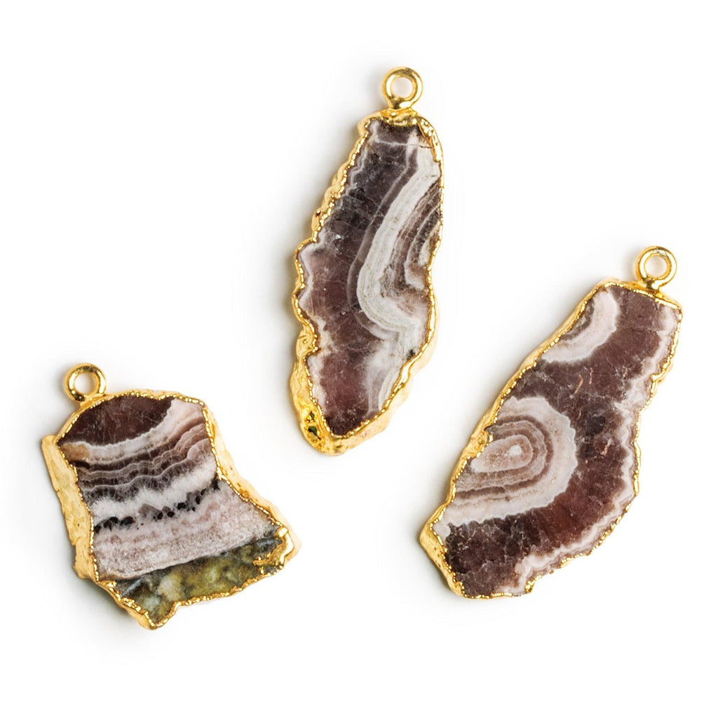 32x13mm Gold Leafed Rhodochrosite Slice Pendant - The Bead Traders