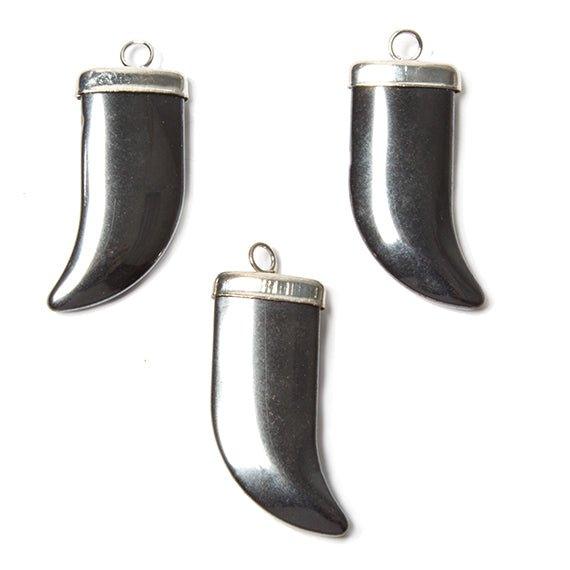 32x13mm Silvertone Capped Hematite Horn focal Pendant 1 piece - The Bead Traders
