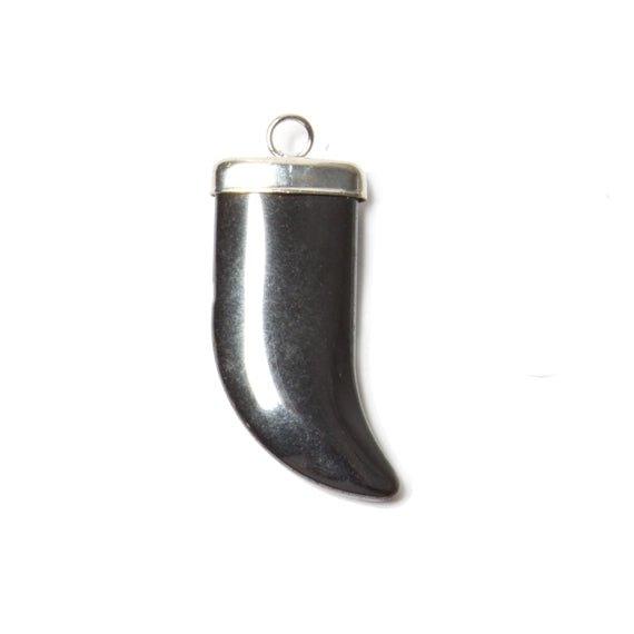 32x13mm Silvertone Capped Hematite Horn focal Pendant 1 piece - The Bead Traders