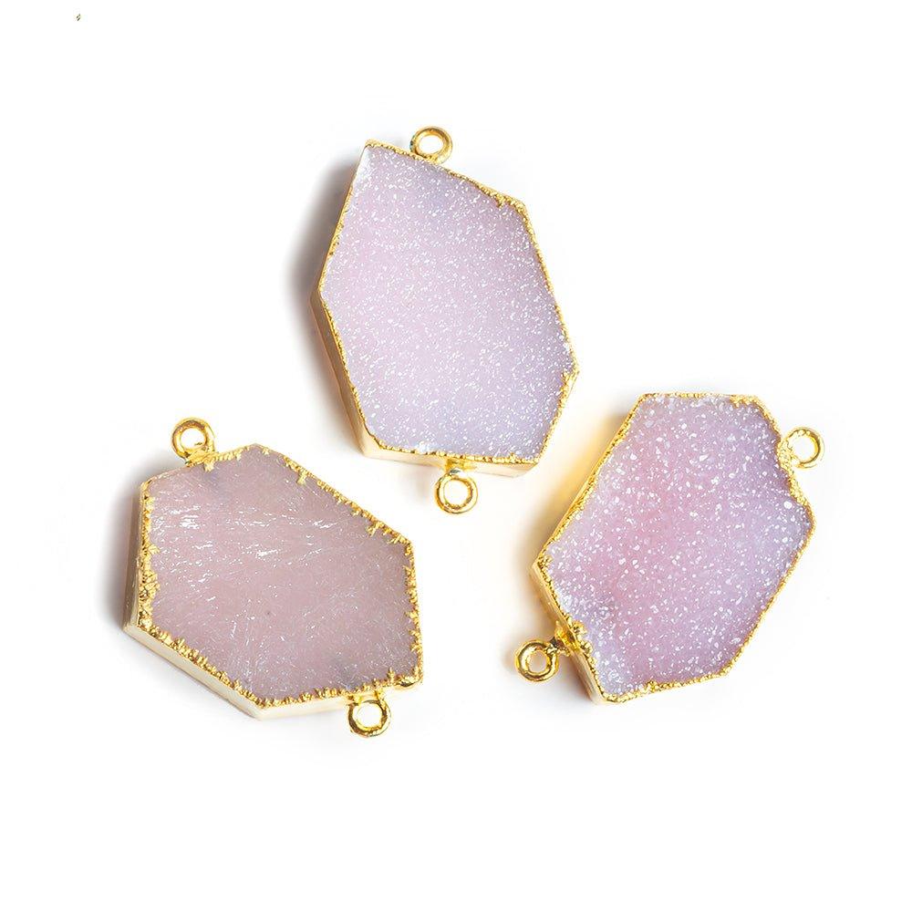 32x18mm Gold Leafed Rose Pink Drusy Connector 1 piece - The Bead Traders