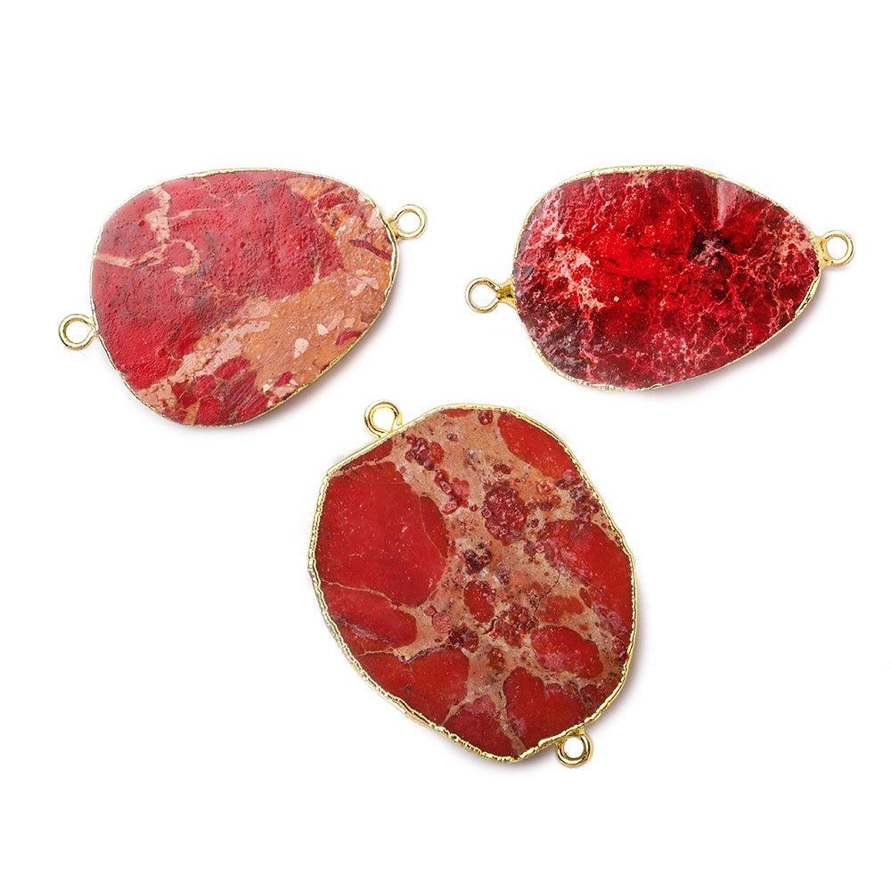 32x23mm average Gold Leafed Candy Apple Red Impression Jasper Slice Connector 1 piece - The Bead Traders