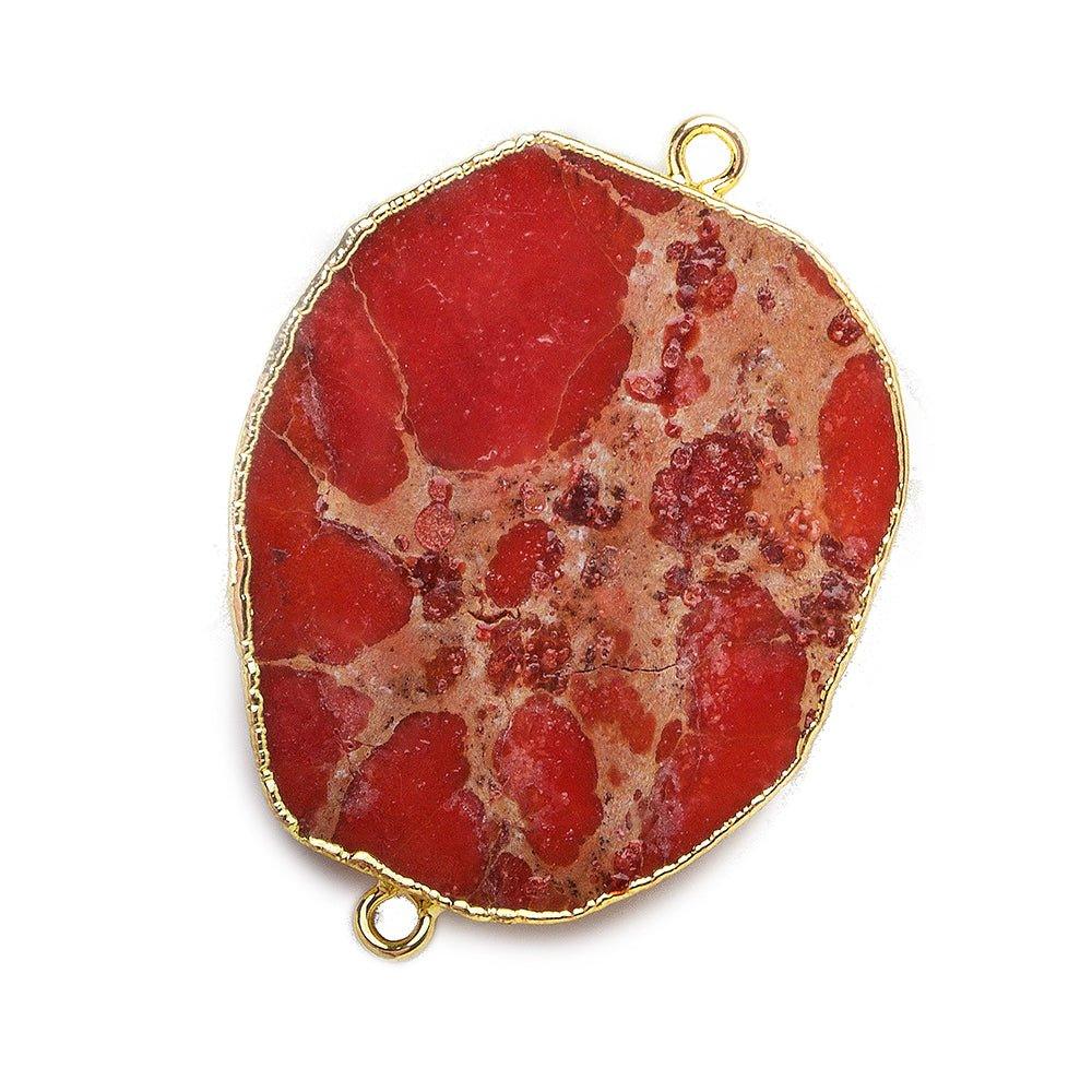 32x23mm average Gold Leafed Candy Apple Red Impression Jasper Slice Connector 1 piece - The Bead Traders