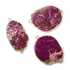 32x23mm average Gold Leafed Fuschia Purple Impression Jasper Slice Connector 1 piece - The Bead Traders