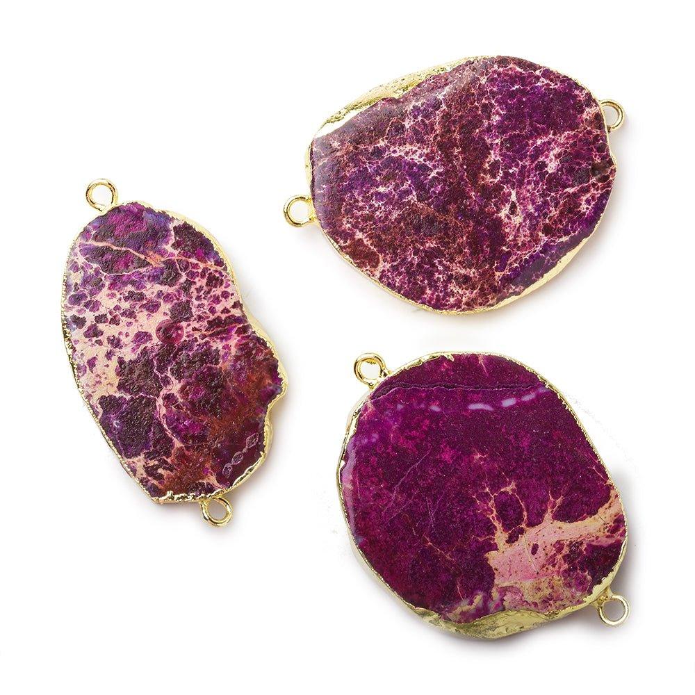 32x23mm average Gold Leafed Fuschia Purple Impression Jasper Slice Connector 1 piece - The Bead Traders