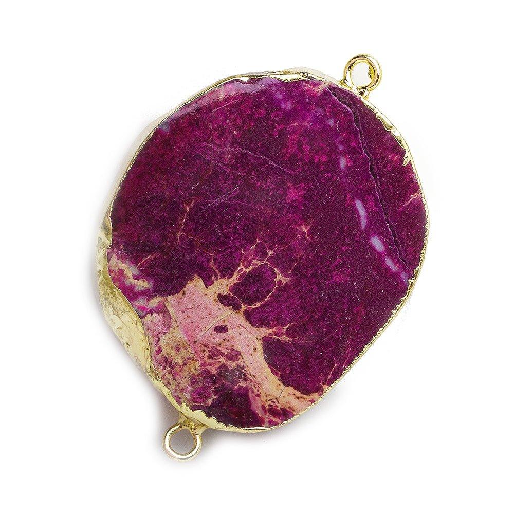 32x23mm average Gold Leafed Fuschia Purple Impression Jasper Slice Connector 1 piece - The Bead Traders