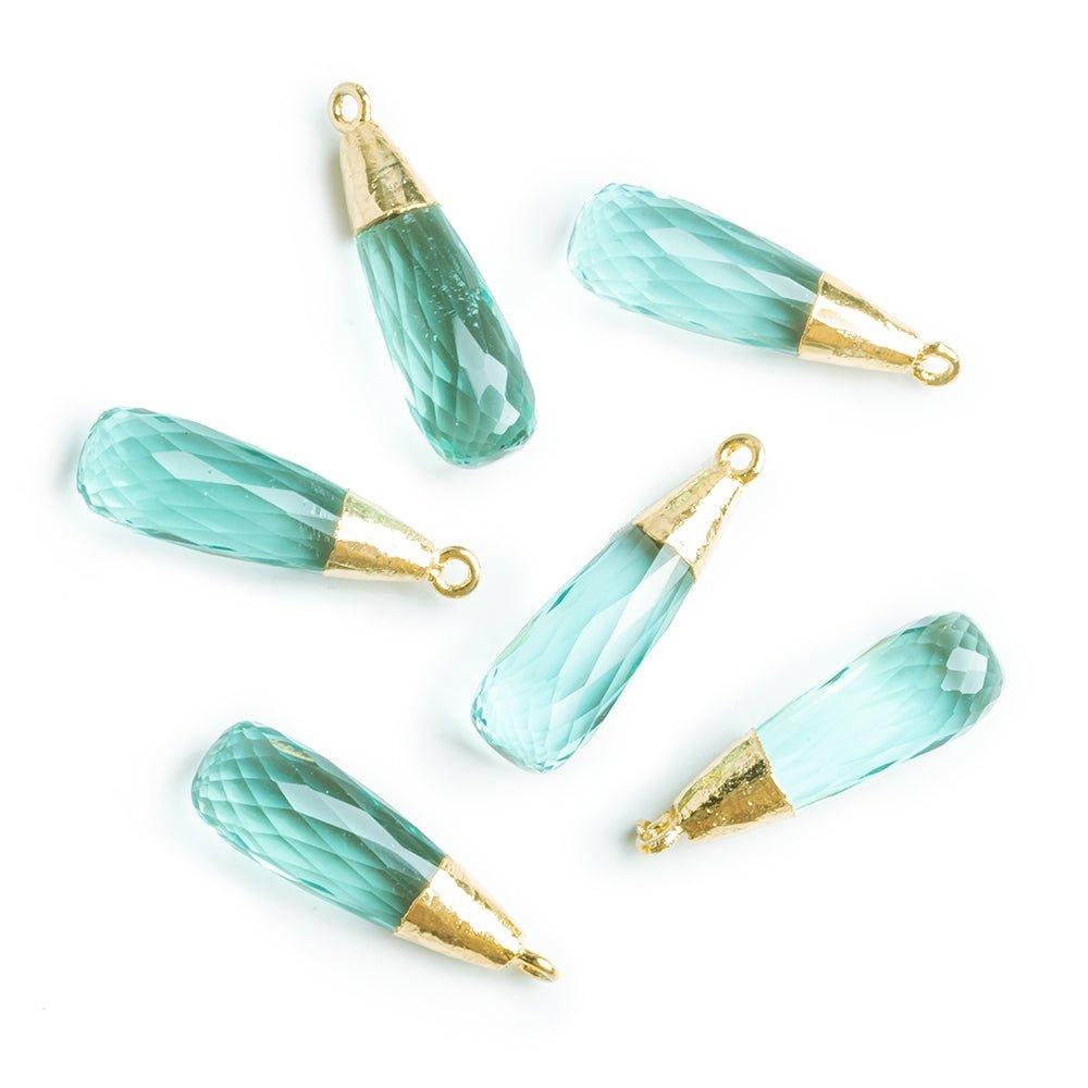 32x9mm Gold Leafed Celadon Blue Quartz Faceted Teardrop Focal Pendant 1 Piece - The Bead Traders
