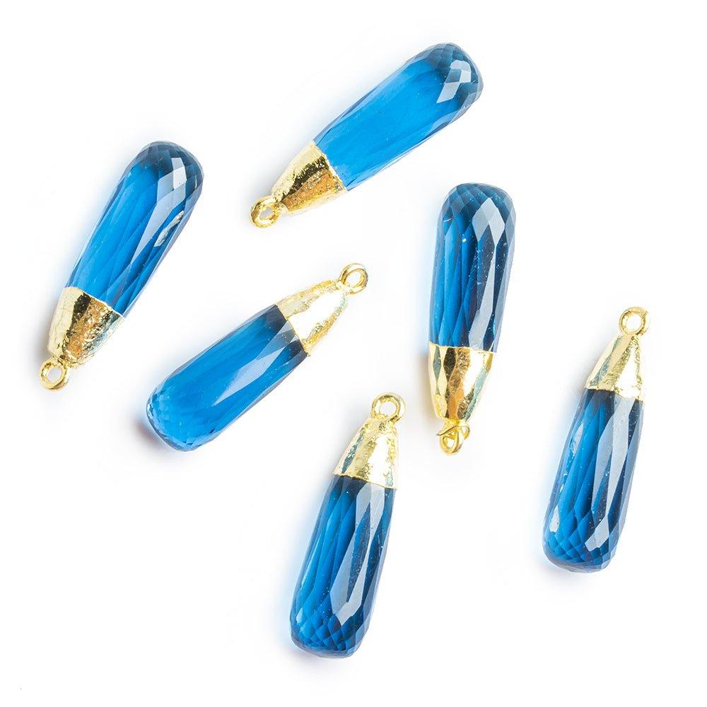 32x9mm Gold Leafed Cobalt Blue Quartz Faceted Teardrop Focal Pendant 1 Piece - The Bead Traders