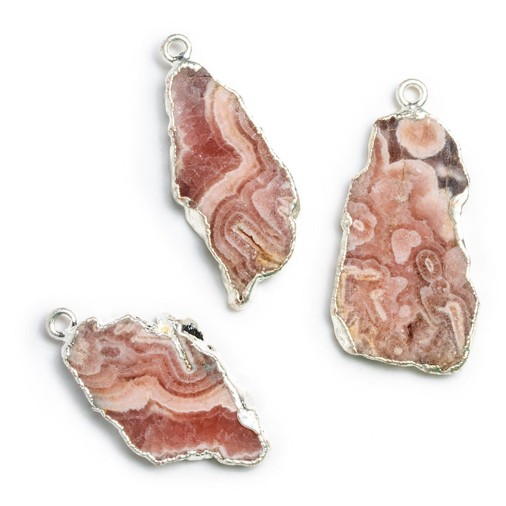 33x28mm Silver Leafed Rhodochrosite Slice Pendant - The Bead Traders