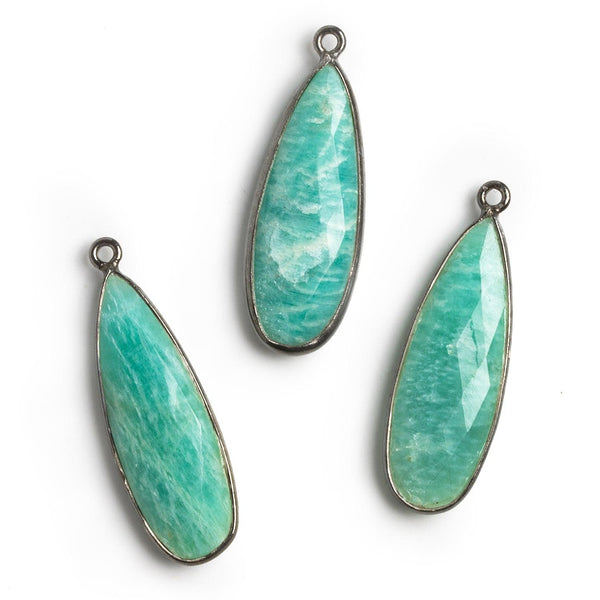 34x11mm Black Gold Bezeled Amazonite Pear Pendant 1 bead