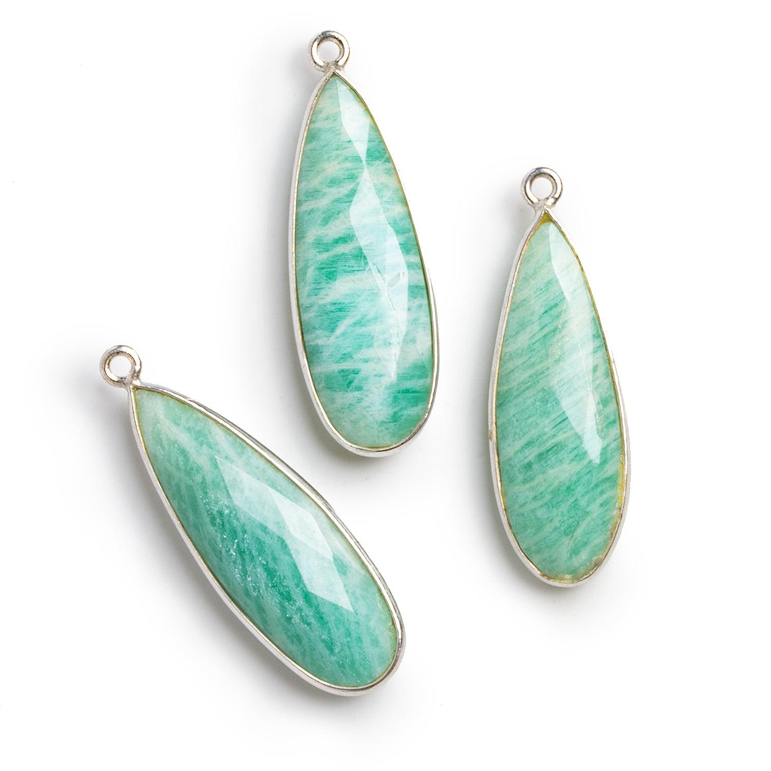 34x11mm Silver Bezeled Amazonite Pear Pendant 1 bead - The Bead Traders