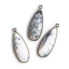 34x12mm Black Gold Bezeled Dendritic Opal Pear Pendant 1 bead - The Bead Traders