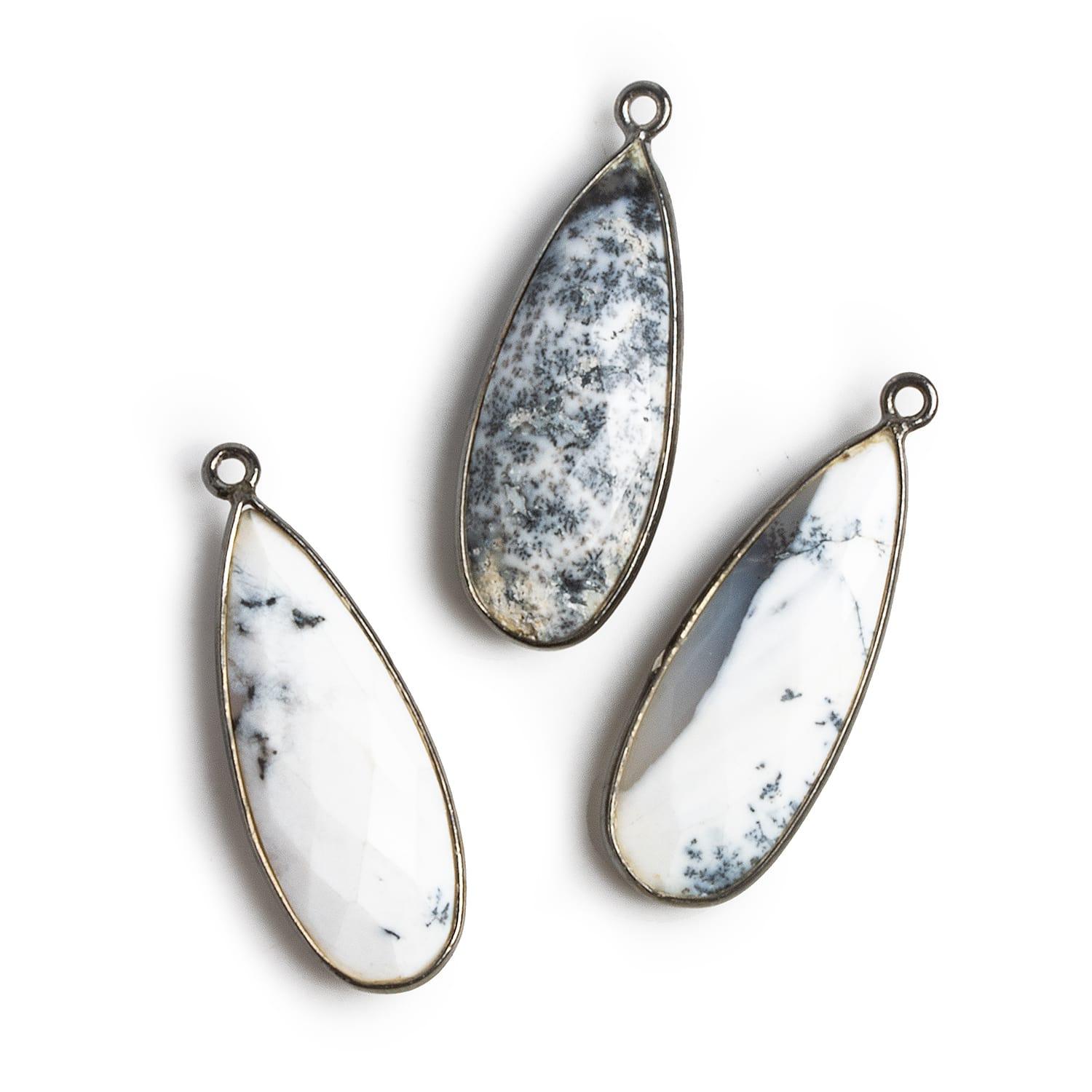 34x12mm Black Gold Bezeled Dendritic Opal Pear Pendant 1 bead - The Bead Traders