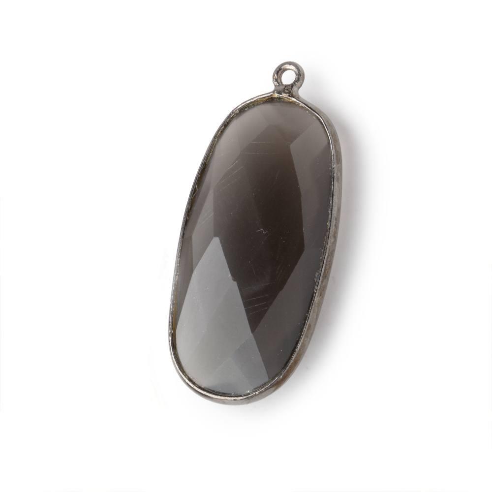 34x16mm Black Gold .925 Bezeled Platinum Dark Grey Moonstone faceted Oval Pendant 1 piece - The Bead Traders