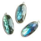34x16mm Silver .925 Bezeled Labradorite faceted Oval Pendant 1 piece - The Bead Traders