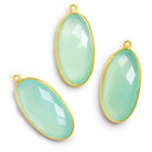34x16mm Vermeil Bezeled Seafoam Blue Chalcedony Long Oval Pendant - The Bead Traders