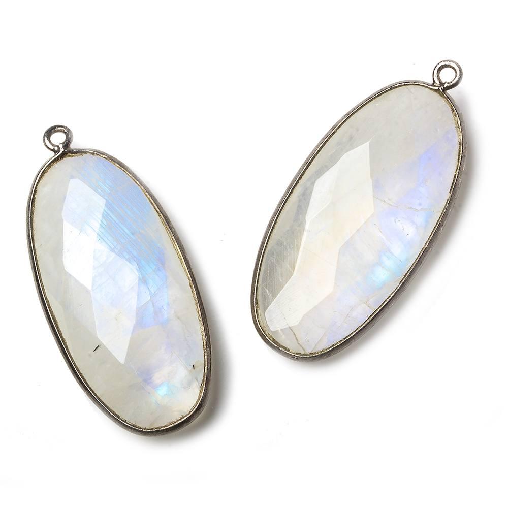 34x17mm Black Gold .925 Bezel Rainbow Moonstone Faceted Oval Pendant 1 piece - The Bead Traders