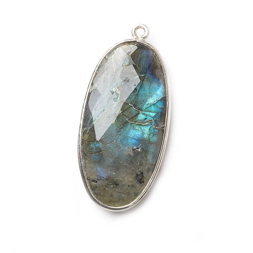 34x17mm Silver .925 Bezel Labradorite Faceted Oval Pendant 1 piece - The Bead Traders
