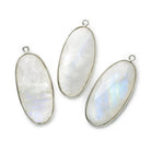 34x17mm Silver .925 Bezel Rainbow Moonstone Faceted Oval Pendant 1 piece - The Bead Traders