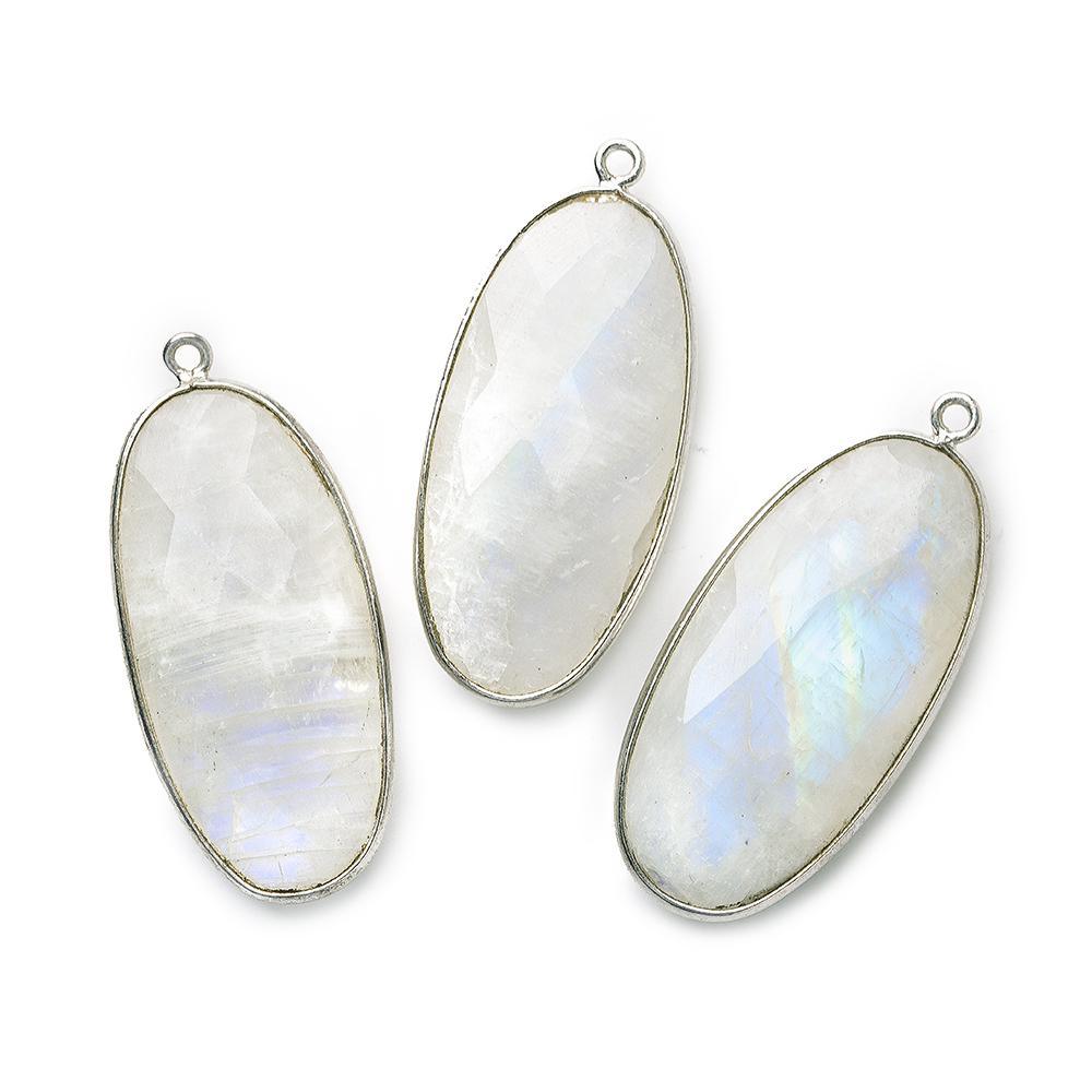 34x17mm Silver .925 Bezel Rainbow Moonstone Faceted Oval Pendant 1 piece - The Bead Traders