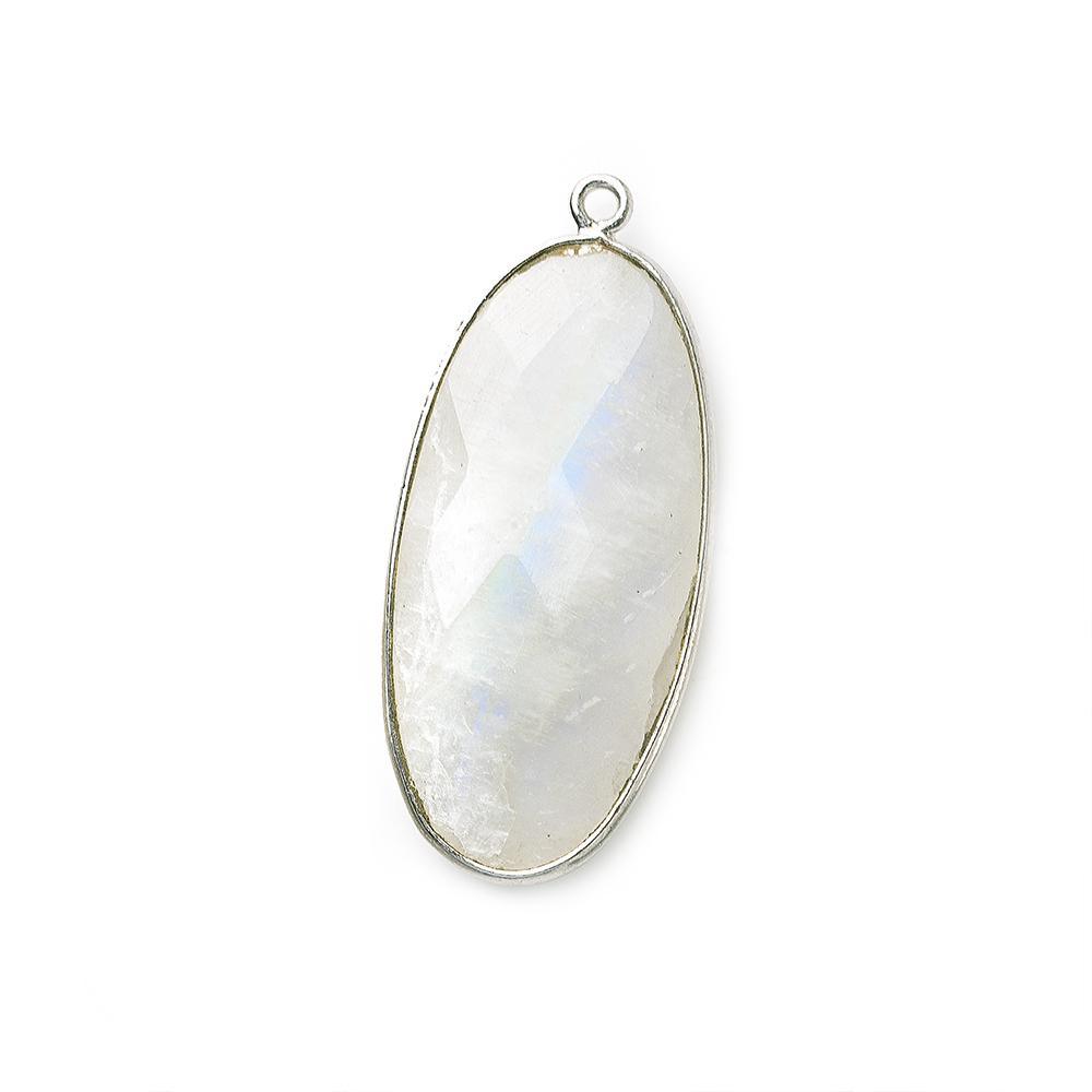 34x17mm Silver .925 Bezel Rainbow Moonstone Faceted Oval Pendant 1 piece - The Bead Traders
