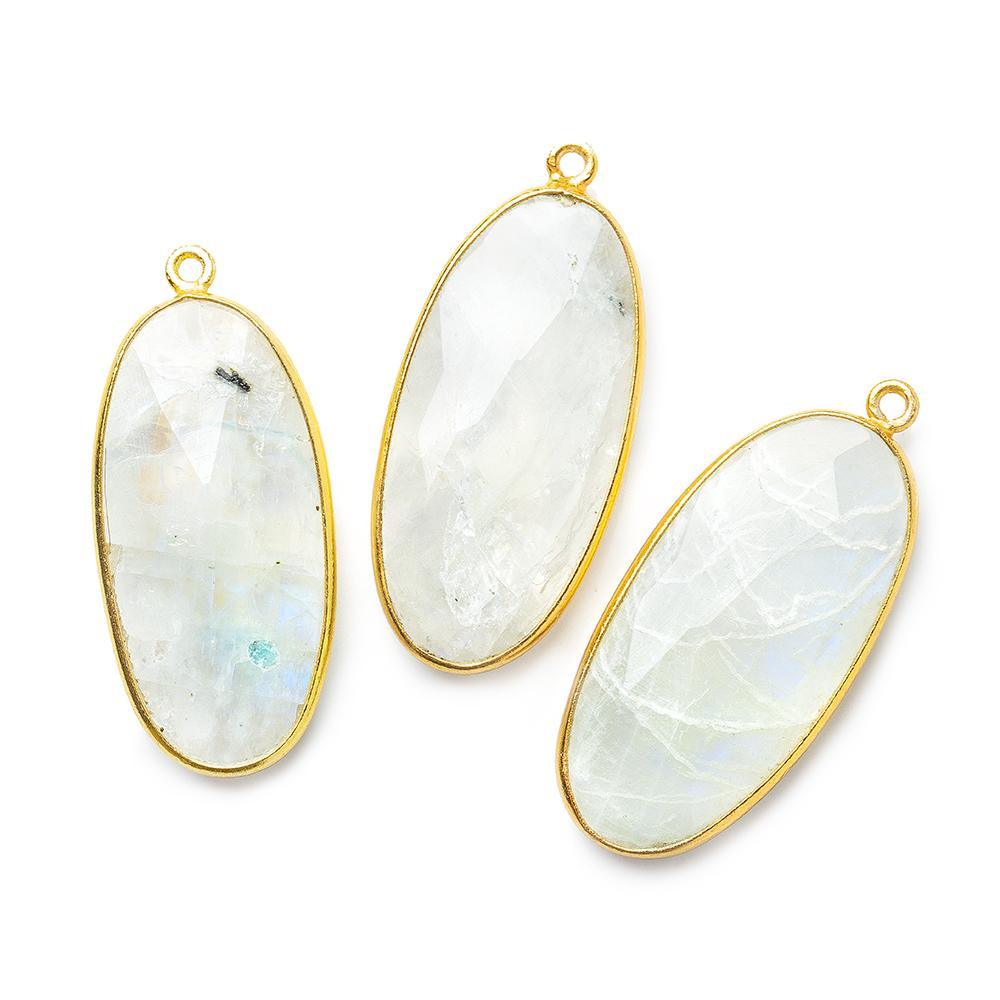 34x17mm Vermeil Bezel Rainbow Moonstone Faceted Oval Pendant 1 piece - The Bead Traders
