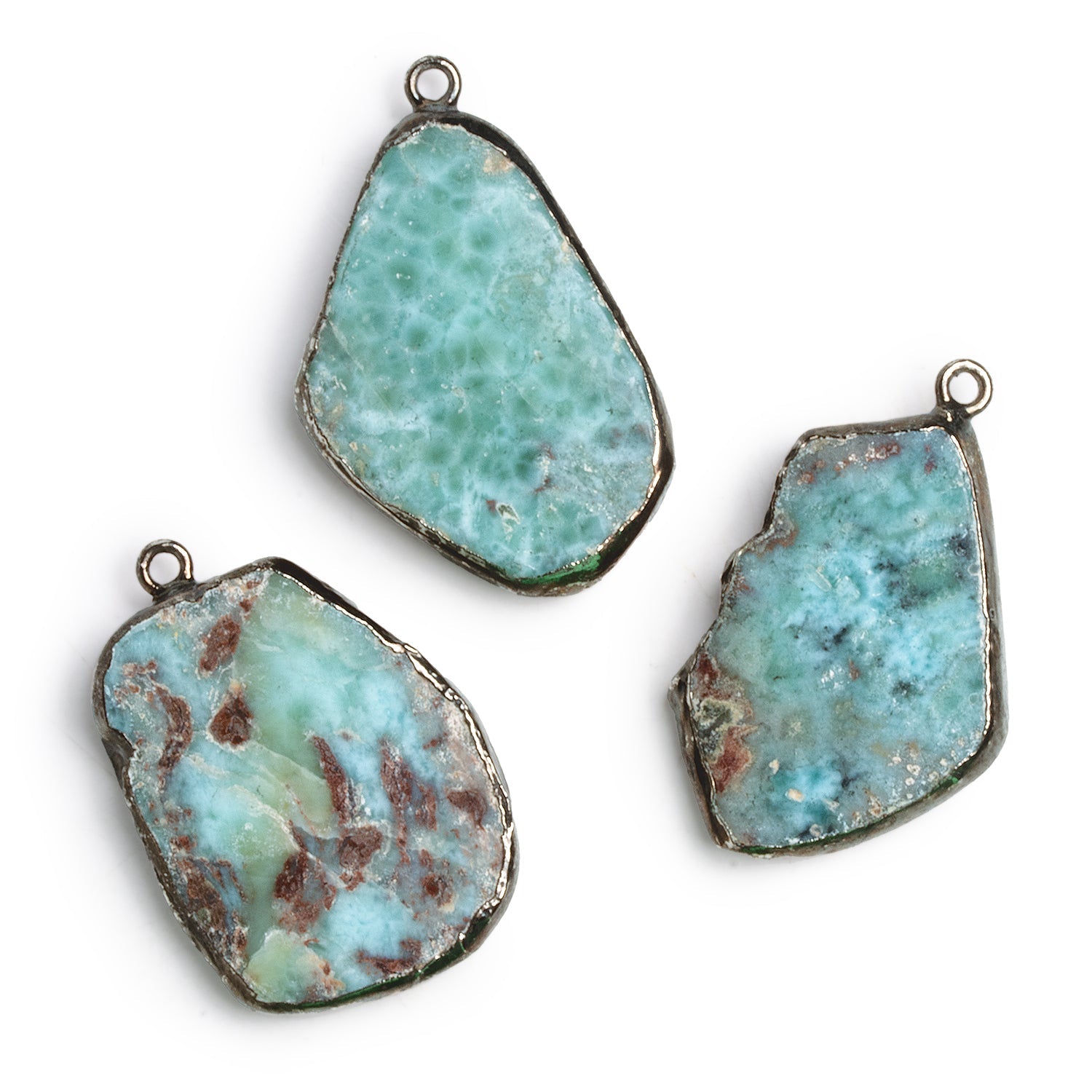 34x24mm Black Gold Leafed Larimar Slice Pendant 1 Bead - The Bead Traders