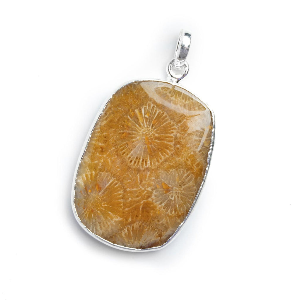 34x24mm Silver Leafed Fossilized Coral Pendant 1 Piece - The Bead Traders