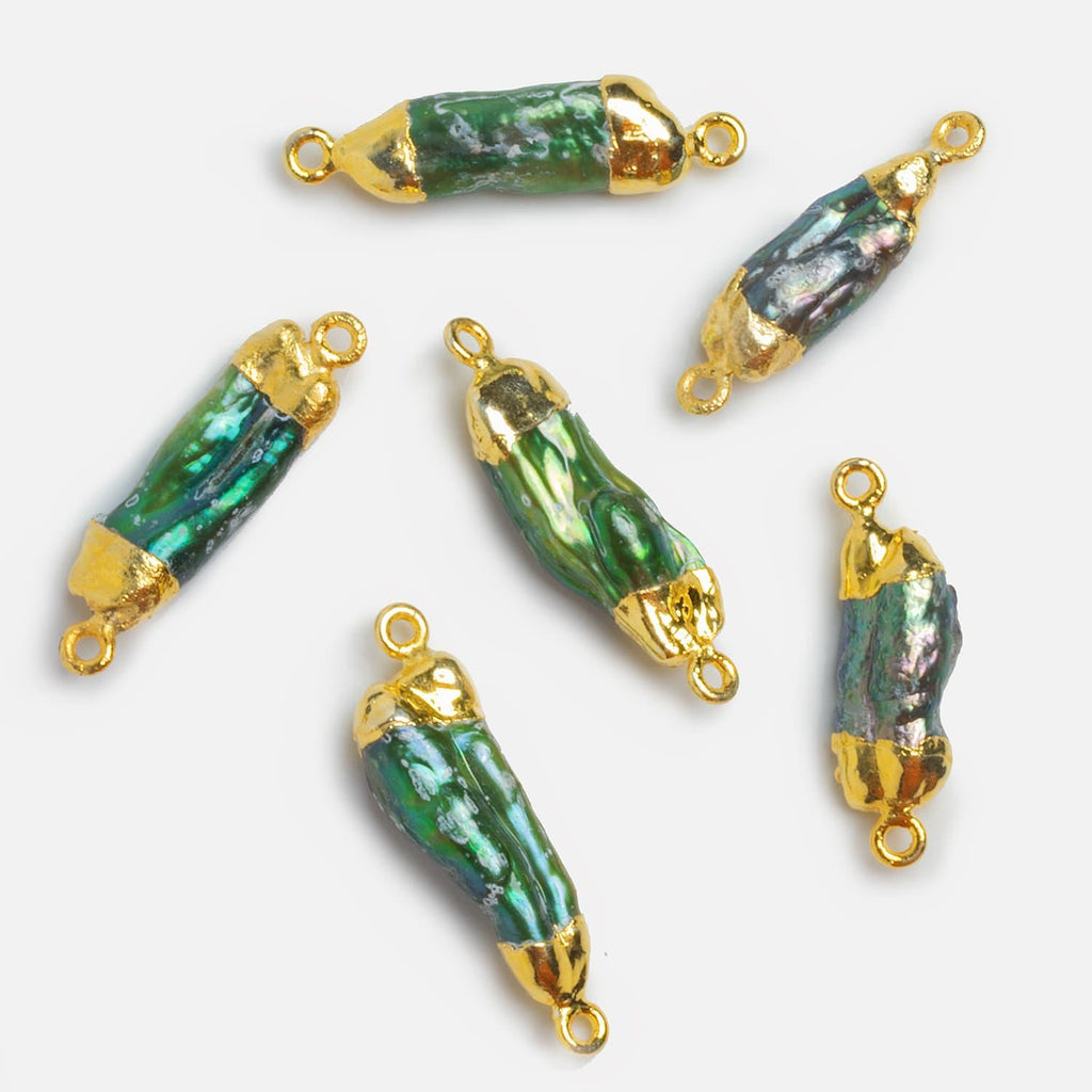 34x9mm Gold Leafed Green Pearl Connector 1 Piece - The Bead Traders