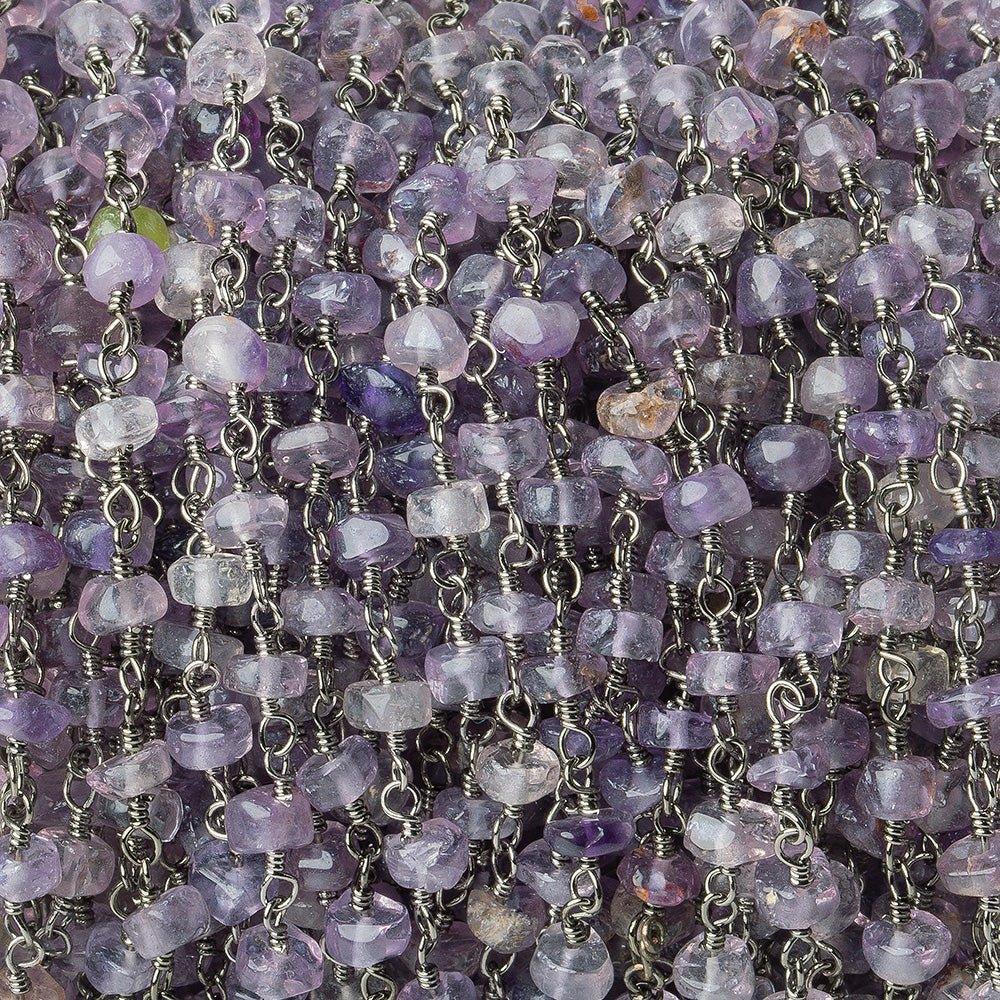 3.5-4.5mm Amethyst tumbled faceted rondelle Black Gold plated Chain by the foot 37 pieces - The Bead Traders