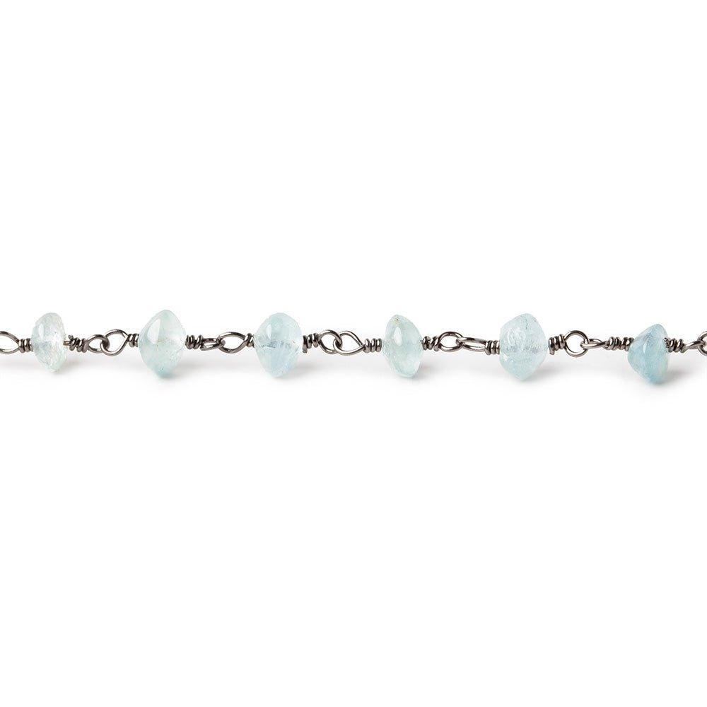 3.5-4.5mm Aquamarine tumbled native cut rondelle Black Gold Chain by the foot 39 pieces - The Bead Traders