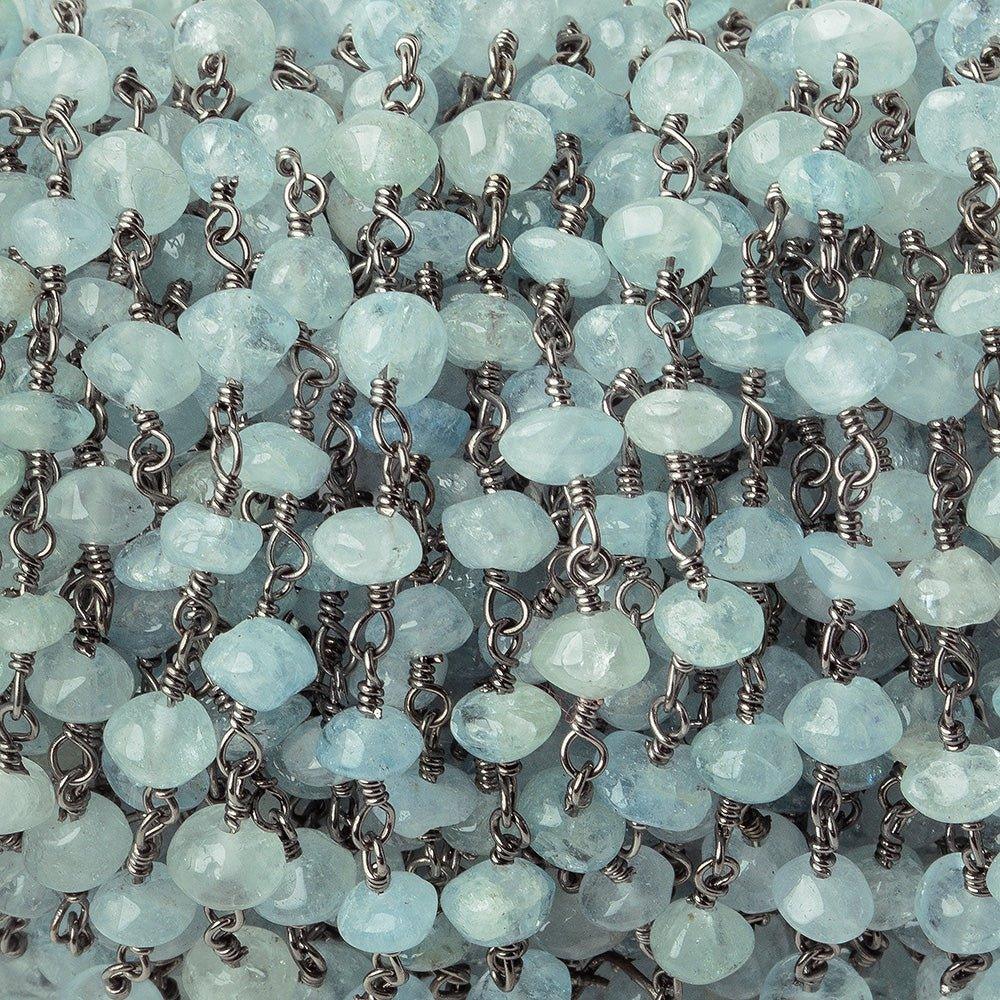 3.5-4.5mm Aquamarine tumbled native cut rondelle Black Gold Chain by the foot 39 pieces - The Bead Traders
