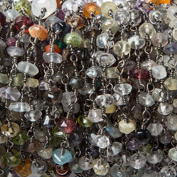 3.5-4.5mm Multi Gemstone rondelles Black Gold Chain by the foot 33 pcs - The Bead Traders