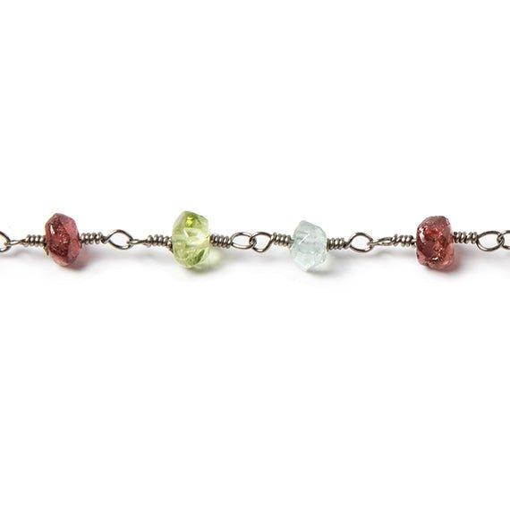 3.5-4.5mm Multi Gemstone rondelles Black Gold Chain by the foot 33 pcs - The Bead Traders