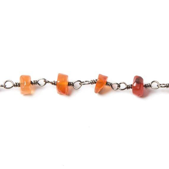 3.5-4.5mm Shaded Carnelian plain rondelle Black Gold Chain by the foot 37 pcs - The Bead Traders